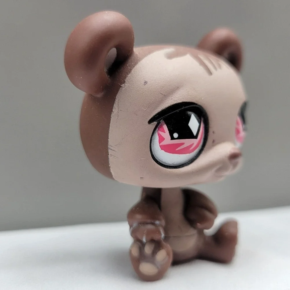 Littlest Pet Shop LPS #594 Panda Bear Figurine Hasbro Toy Tan Brown Pink Eyes